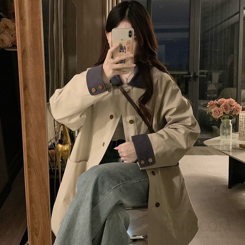 여성 오버핏 루즈핏 트렌치코트 미디 자켓 간절기 가을 데일리 출근룩 하객룩 정장핏 코트 아우터 점퍼 - 상세 이미지 2