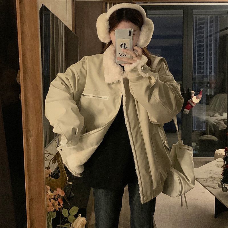 여성 루즈핏 오버핏 보온 플리스 털안감 카라 점퍼 숏패딩 아우터 가을 겨울 캐주얼 재킷 - 상세 이미지 3