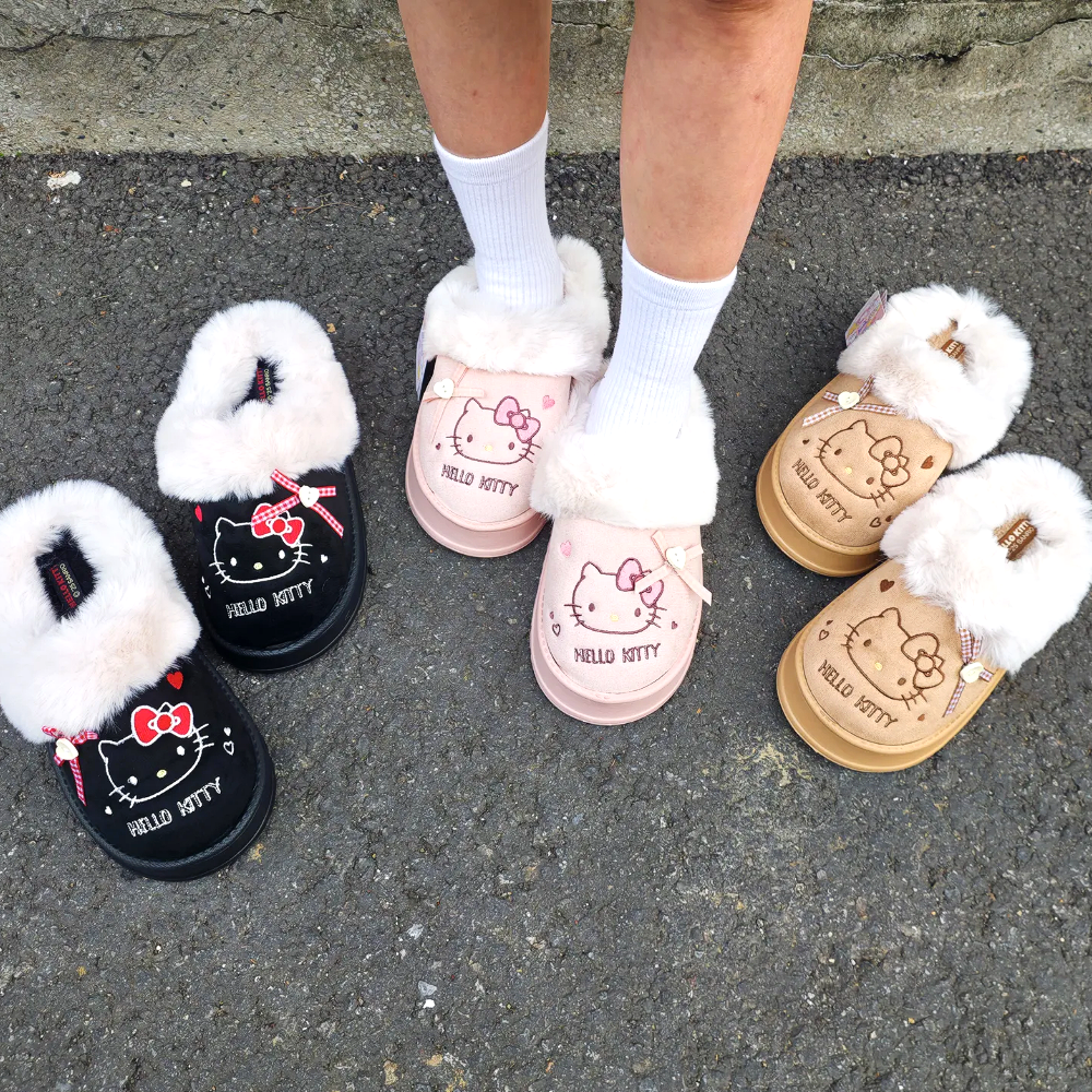 키티 털슬리퍼 겨울 사무실 양털 퍼 뽀글이 앞막힌 여성 슬리퍼