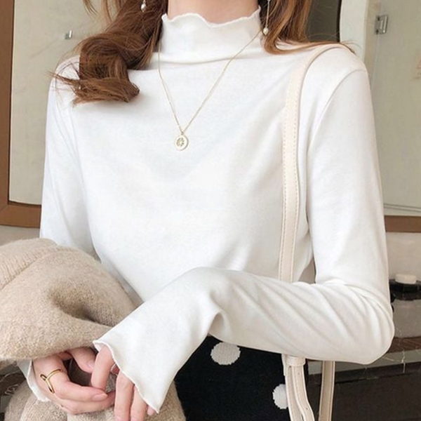 소프트 여성 반목티 티셔츠 데일리 여성 물결 티셔츠 이너 - 상품 이미지