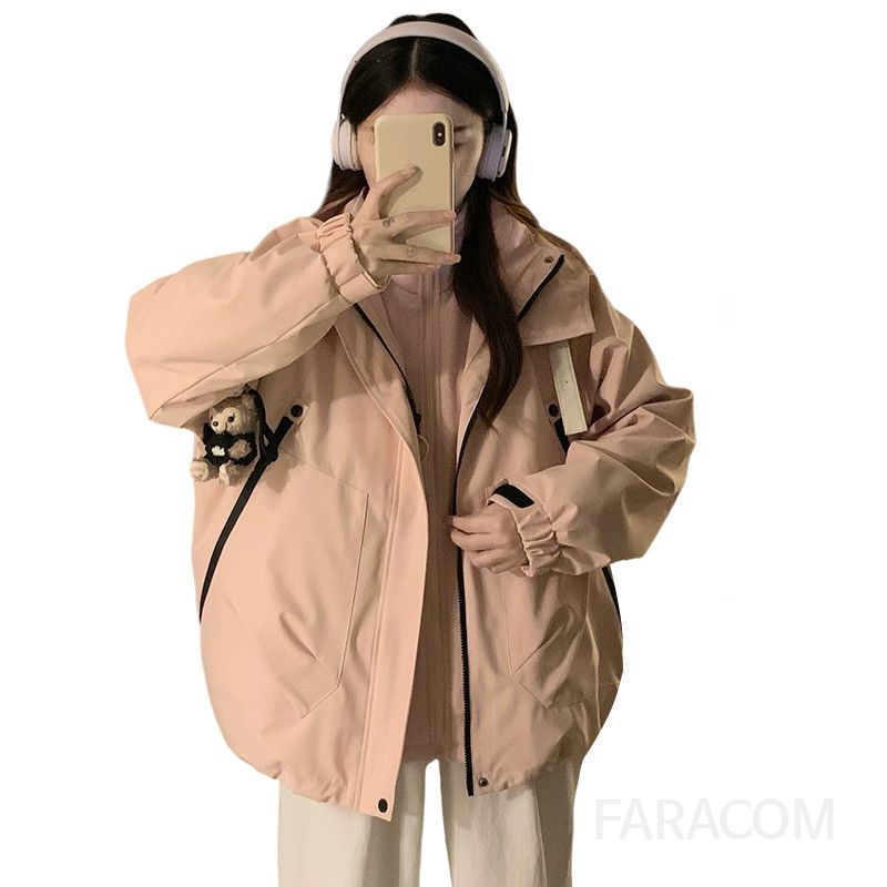 여성 내피 탈부착 후드 점퍼 자켓 루즈핏 오버핏 방풍 보온 데일리 캐주얼 겨울 외투 - 상세 이미지 5