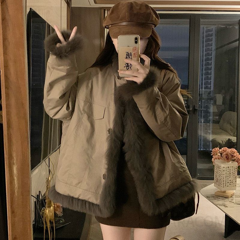 여성 양면 리버시블 무스탕 퍼 카라 자켓 누빔 오버핏 캐주얼 데일리 도톰한 따뜻한 한파 대비 겨울 아우터 코트 - 상세 이미지 2