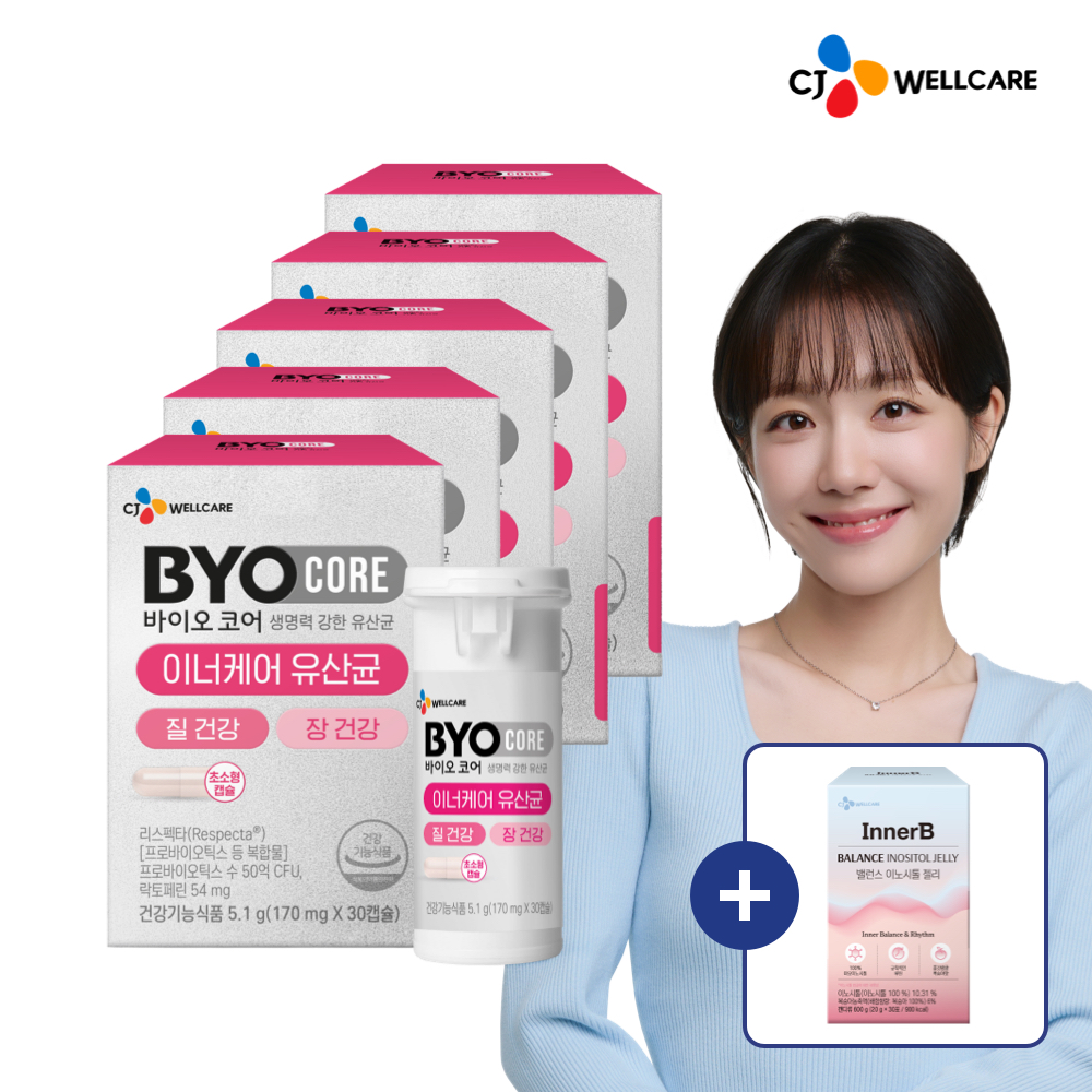 (이노시톨젤리1박스 증정) CJ 바이오코어 질 건강 이너케어 유산균 리스펙타 기능성 여성 건강 30캡슐, 5개 - 상품 이미지