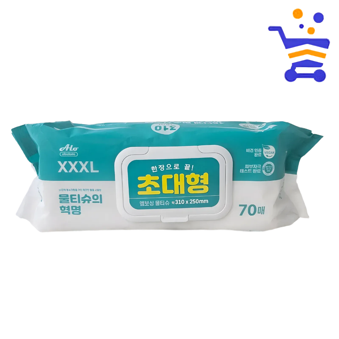 국산 비건 초대형 엠보싱 물티슈 캡형 70매 310X250mm 업소용 대용량 대형 물티슈