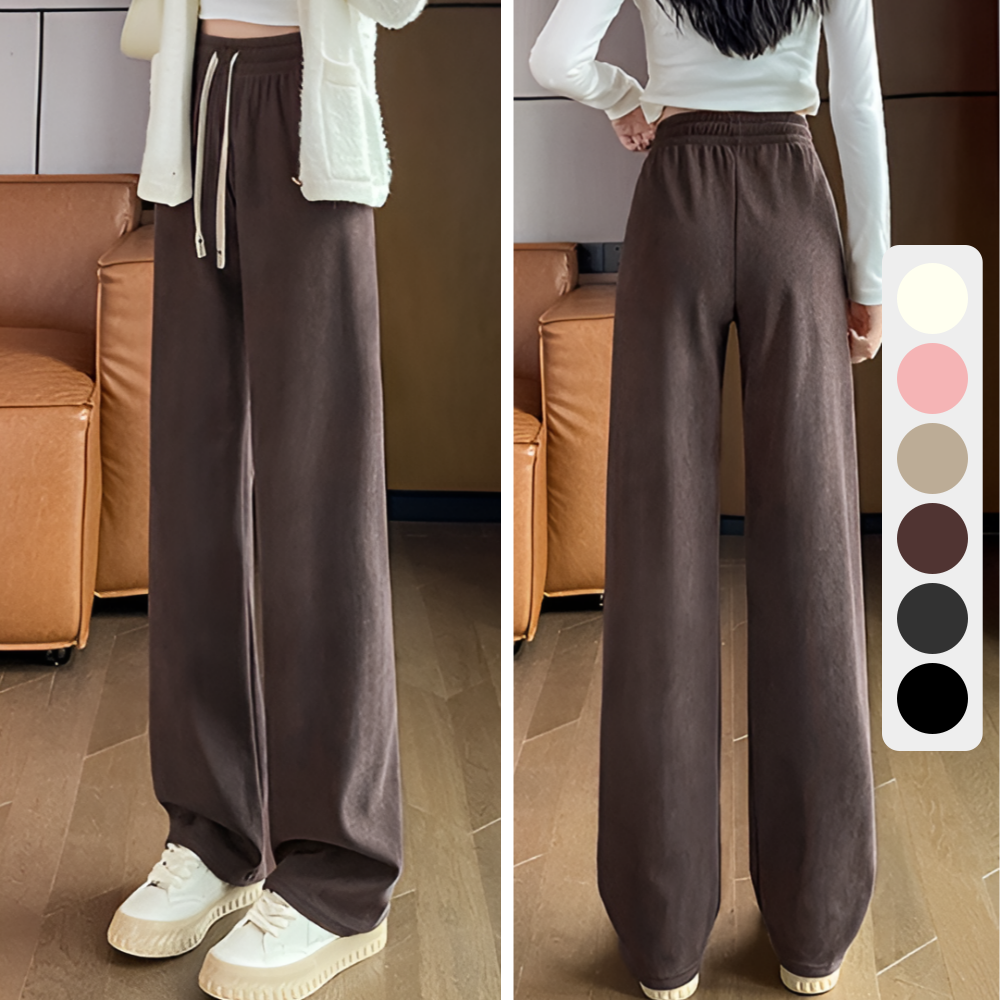 코듀로이 기모 와이드팬츠 여성 골덴 밴딩바지 6color 다크브라운, 심플타입 Free(44-77) - 상품 이미지