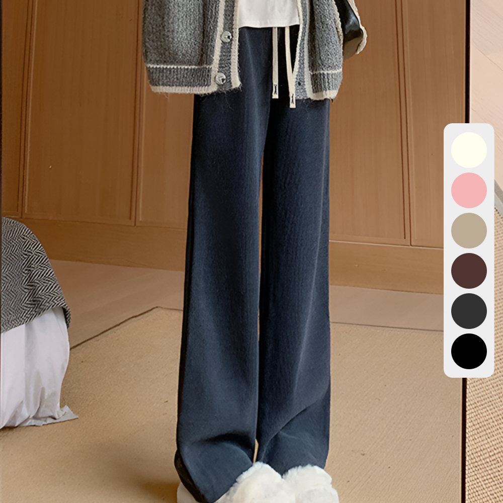 코듀로이 기모 와이드팬츠 여성 골덴 밴딩바지 6color 차콜, 심플타입 Free(44-77) - 상품 이미지
