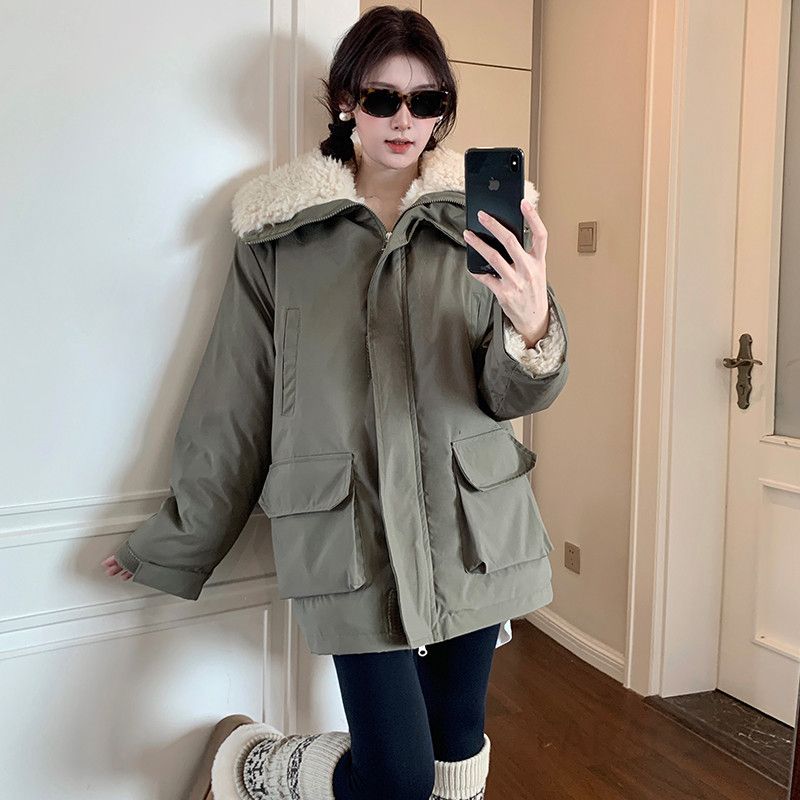 여성 루즈핏 오버핏 퍼안감 후드집업 점퍼 야상 캐주얼 보온성 따뜻한 겨울 아우터 - 상품 이미지