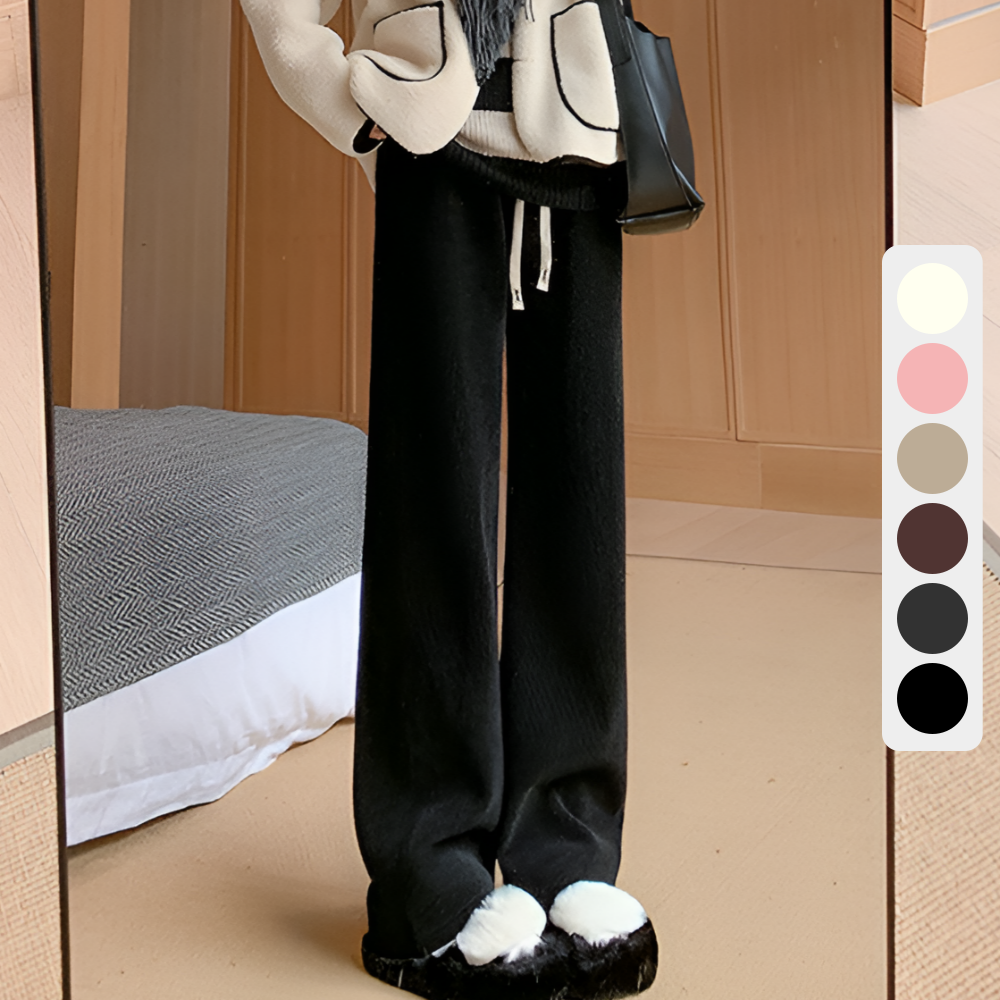 코듀로이 기모 와이드팬츠 여성 골덴 밴딩바지 6color 블랙, 포켓타입 Free(44-77) - 상품 이미지
