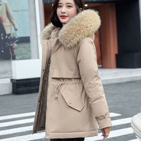 캐주얼 여성 패딩 점퍼 스트링 여성 하프 패딩 후드 - 메인 이미지
