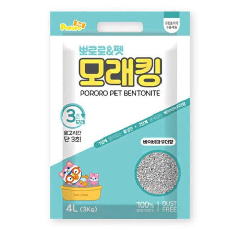 고양이화장실모래 고양이 뽀로로 모래킹 베이비파우더향 응고형 4L 1P
