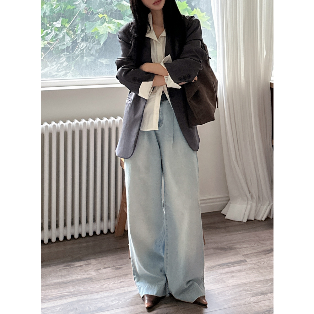 1+1 핀턱와이드데님 연청바지 와이드청바지 데님팬츠 이미지 6