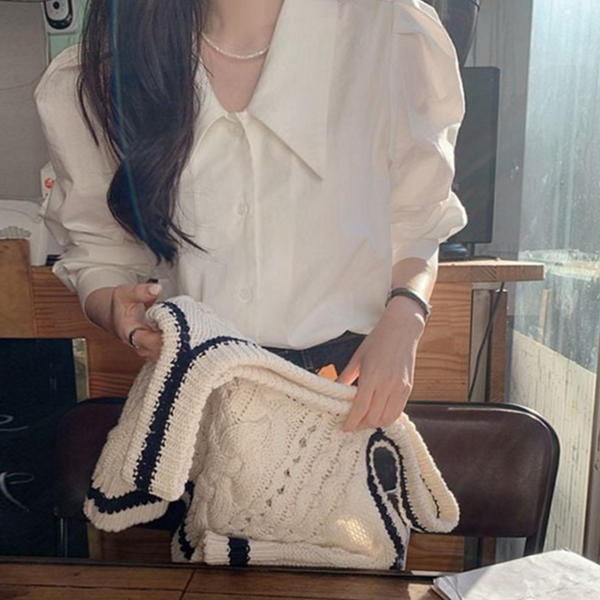 루즈핏 여성 카라 블라우스 벌룬 여성 퍼프 블라우스 셔츠 - 메인 이미지