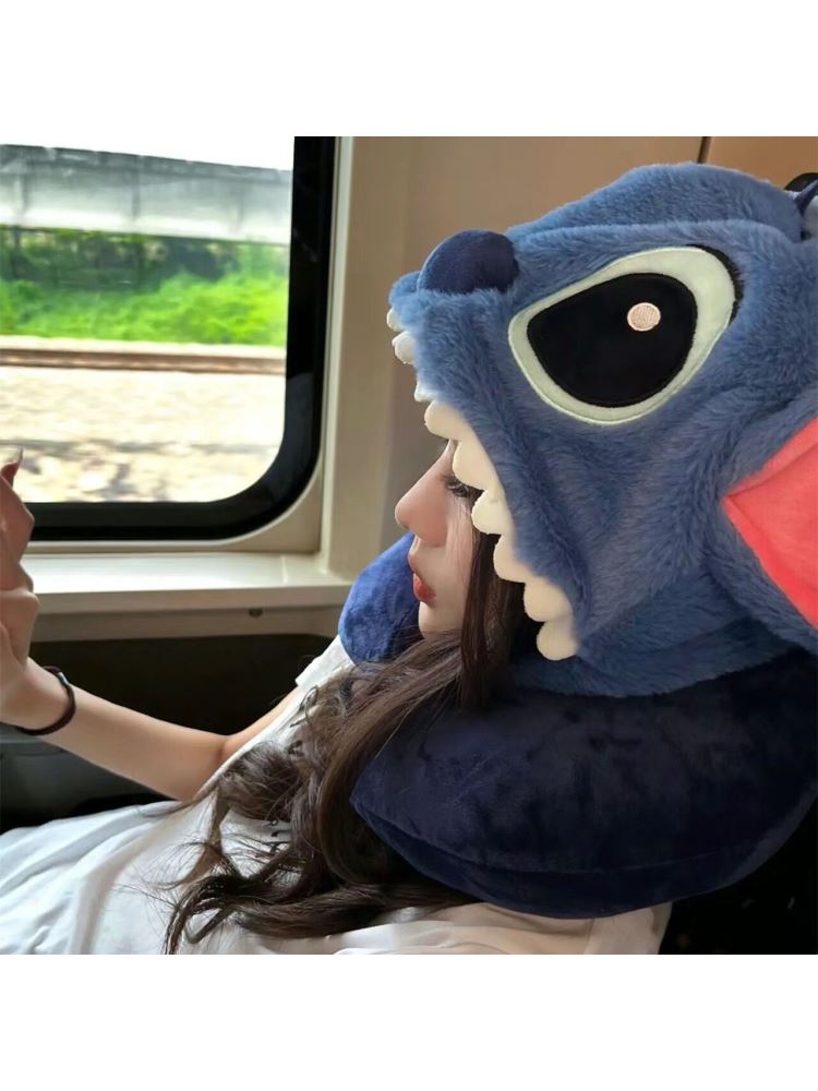 U형 베개 여행 비행기 후드 낮잠 목베개 휴대용 블루스티치 후드 - 상품 이미지