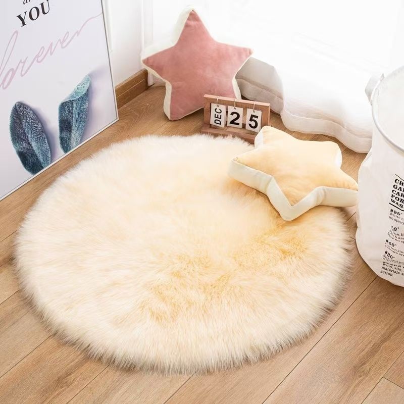 양모 러그 인테리어 장모 따뜻한 워셔블 대형 북유럽 카페트 매트 겨울 거실 화이트 90cm 원형 - 상세 이미지 3