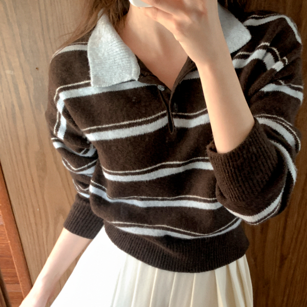 [울함유] 배색 컬러 스트라이프 카라 니트 nt5310 제품 이미지