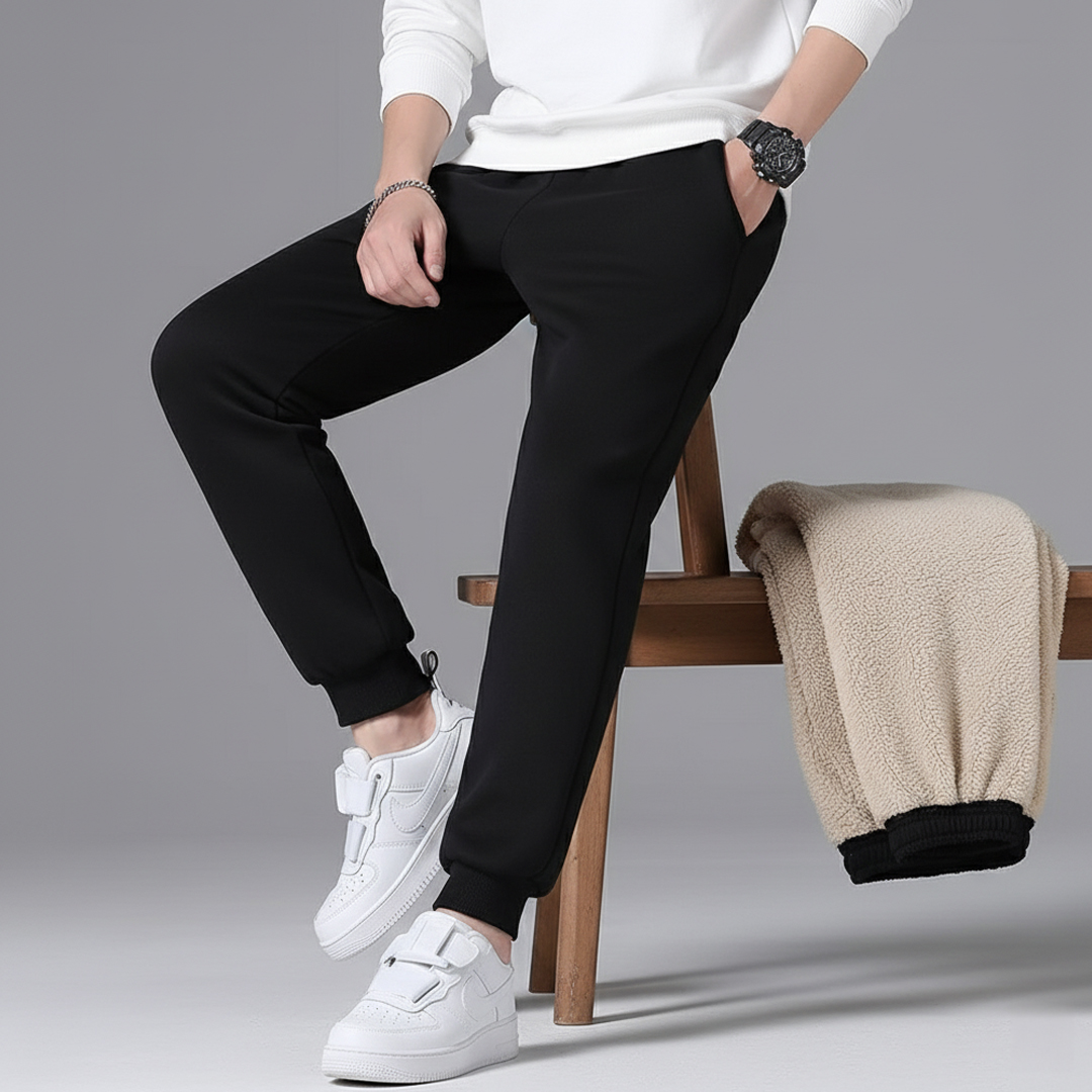 남자 기모 양털 바지 와이드 일자 두꺼운 겨울 밴딩 팬츠 빅사이즈 3XL 4XL 5XL - 메인 이미지