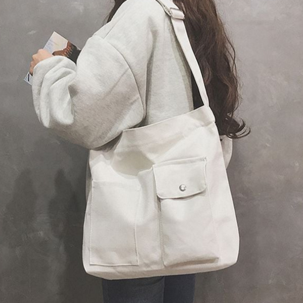 빅사이즈 캔버스 숄더백 데일리 학생 숄더백 투포켓 패브릭 - 상품 이미지