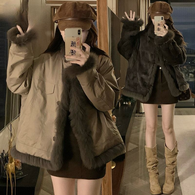 여성 양면 리버시블 무스탕 퍼 카라 자켓 누빔 오버핏 캐주얼 데일리 도톰한 따뜻한 한파 대비 겨울 아우터 코트 - 메인 이미지