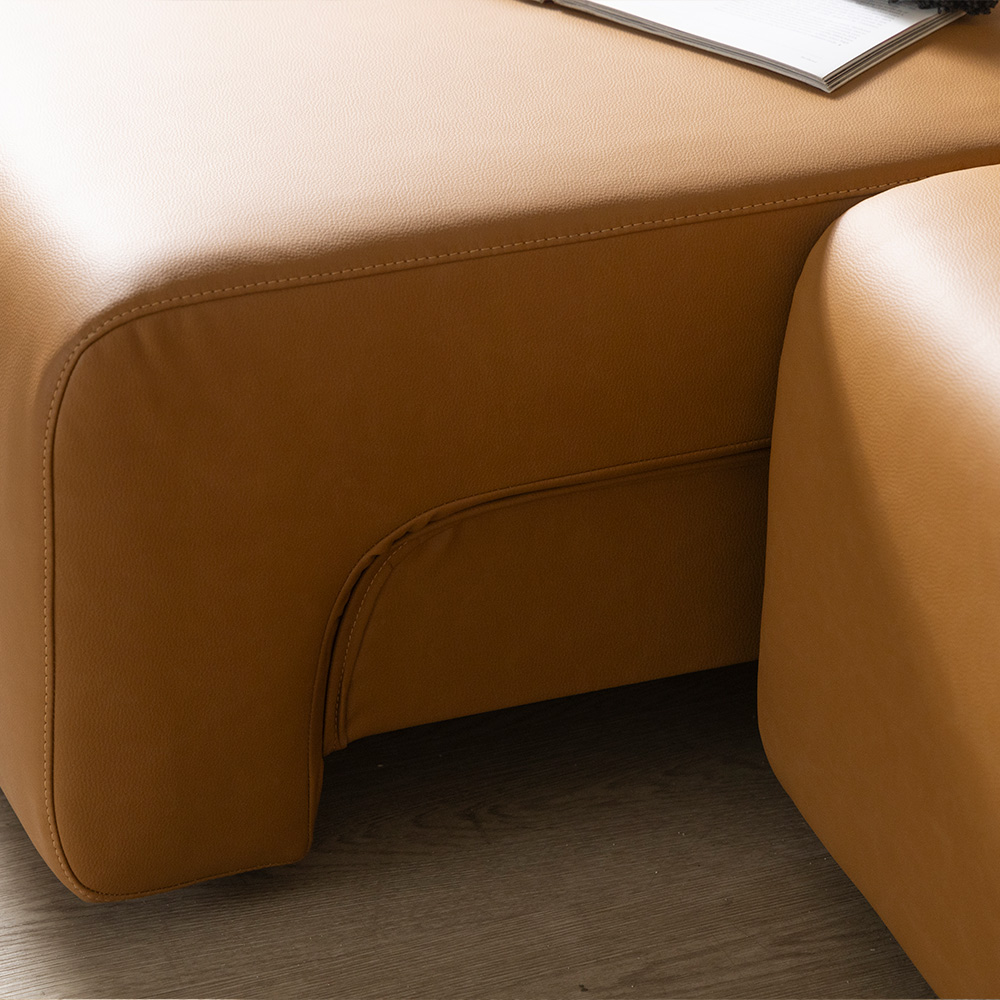 [4인 이지클린 기능성 가죽 소파] 미코하임 르네 슬라이딩 확장형 리클라이너 모션 공간 활용 거실 소파 스툴미포함, 카멜(가죽), 4인용