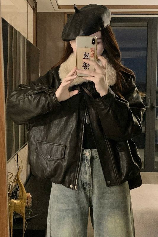 여성 겨울코트 두꺼운 가죽과 옷깃 여성겨울자켓 오버핏 따뜻한 착용감 겨울아우터 캐주얼 스타일 모던한 디자인 이미지 6