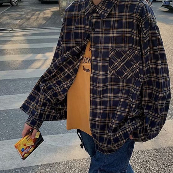 루즈핏 남성 체크 남방 캐주얼 남성 체크 셔츠 데일리 - 메인 이미지