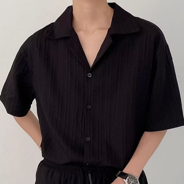 오픈카라 남성 플리츠 셔츠 데일리 남성 여름 셔츠 반팔 - 상품 이미지