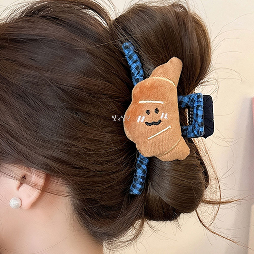 크루아상 인형 머리핀 벨벳 리본집게핀 올림머리헤어삔 이미지 6