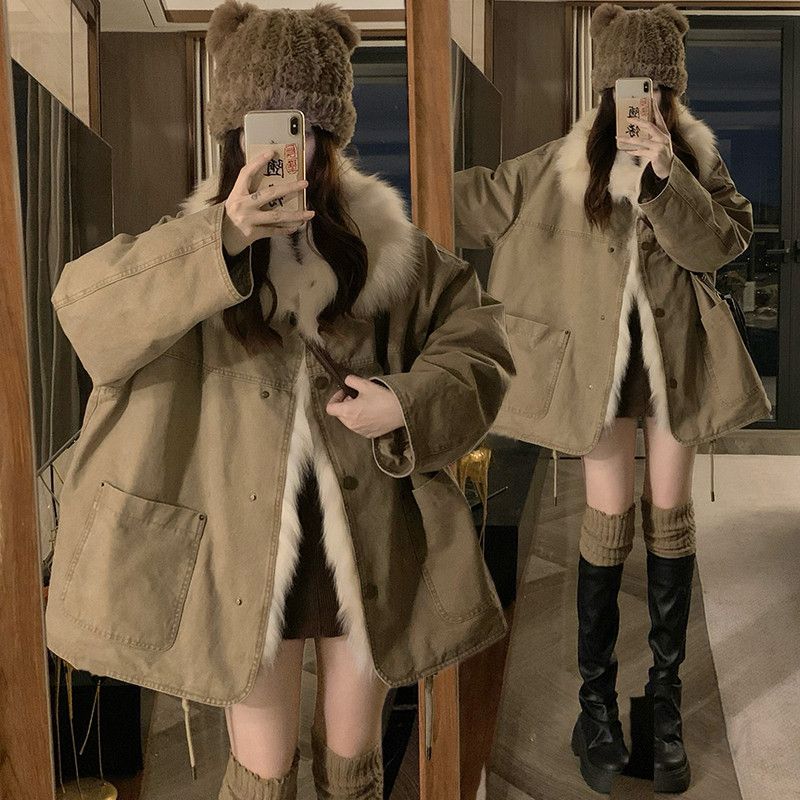 여성 루즈핏 오버핏 퍼카라 도톰한 보온성 따뜻한 겨울 캐주얼 데일리 캠핑룩 여행룩 야외 활동 아우터 패딩 파카 점퍼 야상 자켓 - 상품 이미지