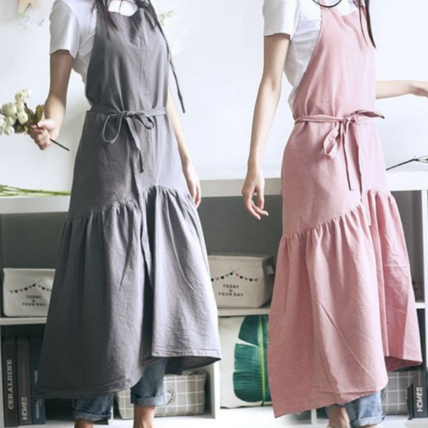 프릴 여성 앞치마 플로리스트 린넨 앞치마 주방용 카페