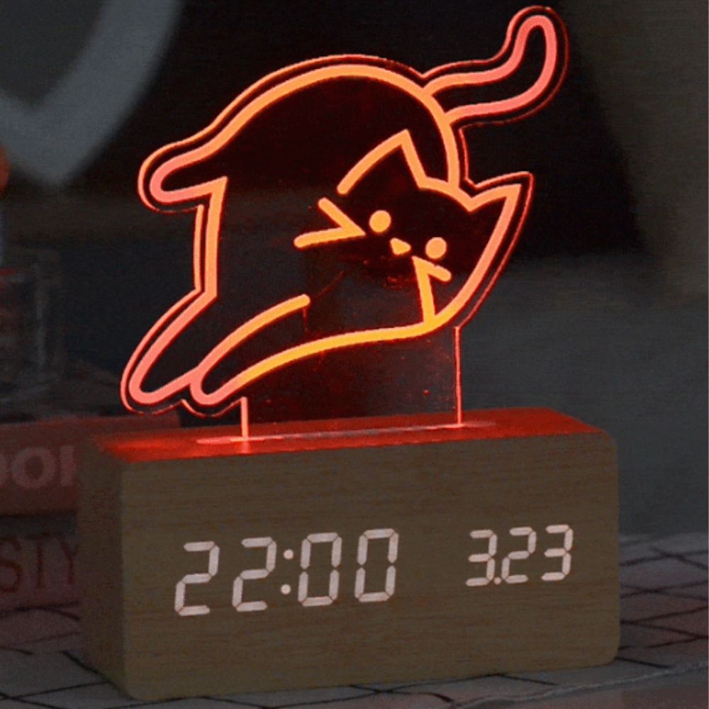 LED 고양이 탁상시계 무드등 집들이 생일 선물 - 상품 이미지