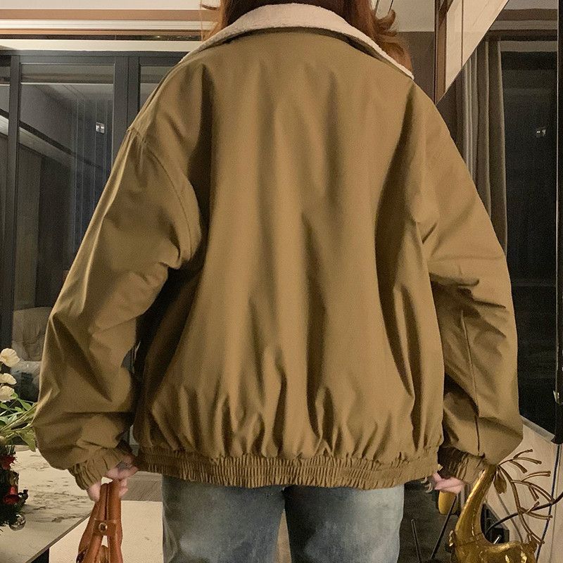여성용 겨울자켓 칼라 코튼 재킷 트렌디한 플리스 안감으로 따뜻하고 날씬해 보이는 캐주얼 스타일의 느슨한 핏 외출용 코트 - 상세 이미지 4