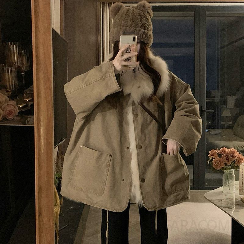 여성 루즈핏 오버핏 퍼카라 도톰한 보온성 따뜻한 겨울 캐주얼 데일리 캠핑룩 여행룩 야외 활동 아우터 패딩 파카 점퍼 야상 자켓 - 상세 이미지 2