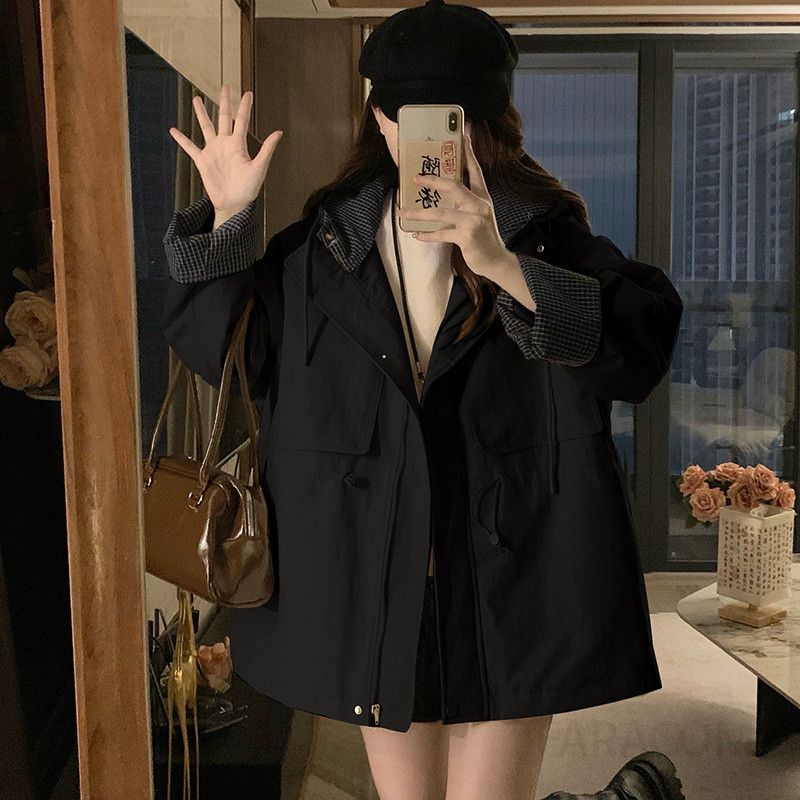 여성 루즈핏 후드 스트링 바람막이 솜패딩 숏 자켓 점퍼 아우터 오버핏 데일리 캐주얼 트렌디 가을 겨울 - 상세 이미지 4
