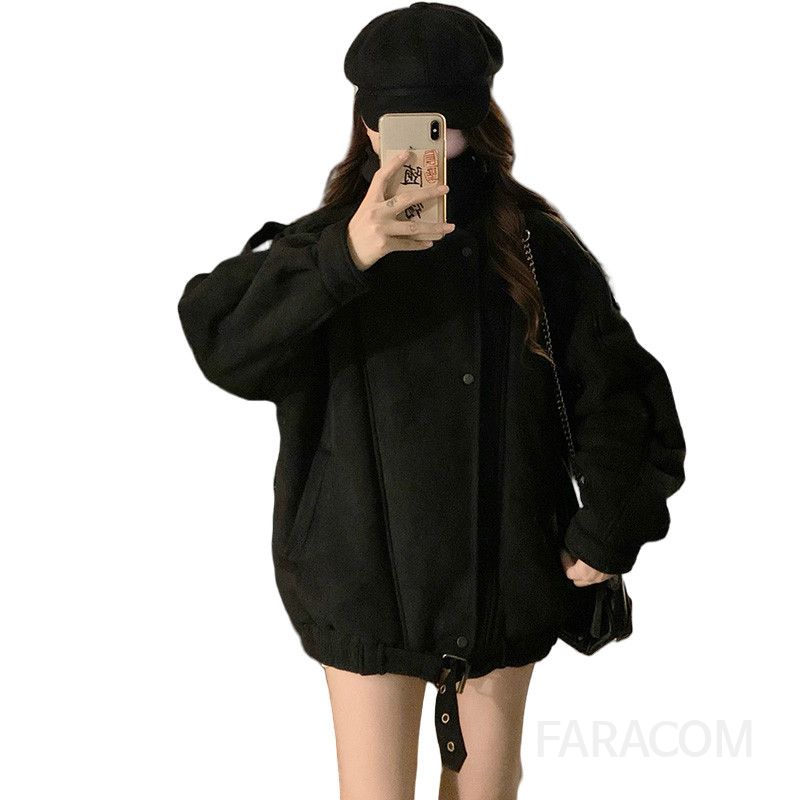 여성 루즈핏 양털 스웨이드 무스탕 플리스 점퍼 항공점퍼 겨울 두꺼운 아우터 코트 캐주얼룩 - 상세 이미지 5