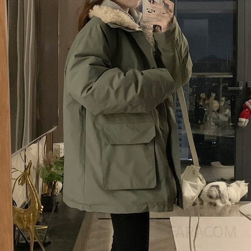 여성 오버핏 플리스 양털 카라 루즈핏 따뜻한 보온 패딩 점퍼 자켓 아우터 데일리 겨울 - 상세 이미지 2