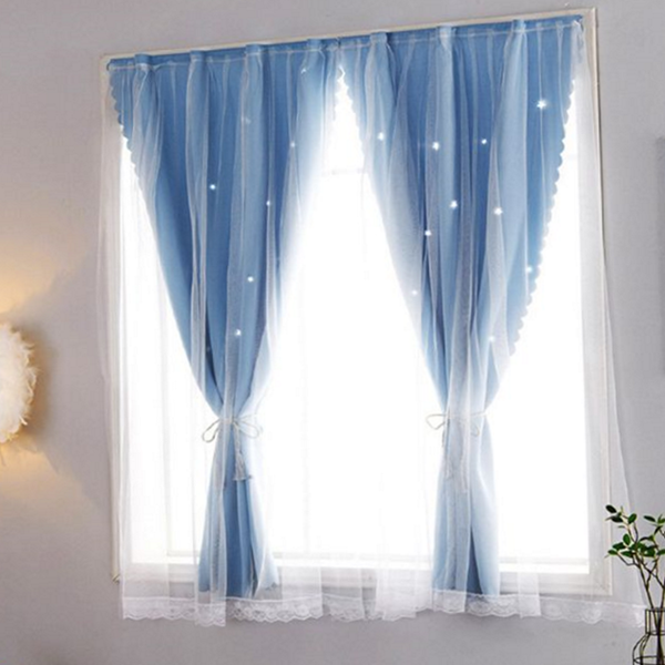 공주풍 암막 커튼 레이스 별빛 암막 커튼 작은방 아이
