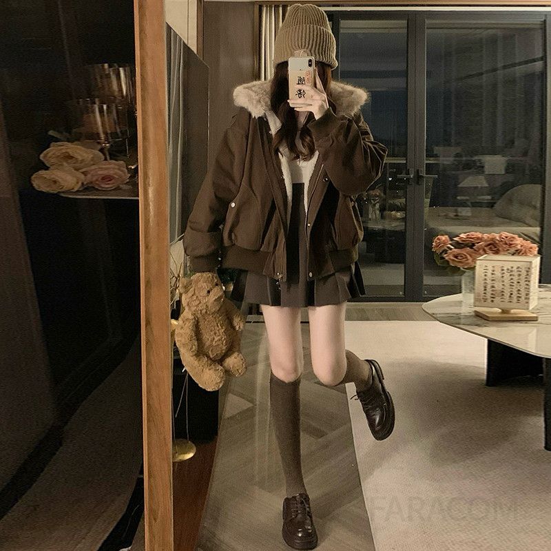 여성 루즈핏 후드 퍼카라 패딩 항공 점퍼 두툼한 겨울 아우터 따뜻한 방한 자켓 오버핏 캐주얼 데일리룩 - 상세 이미지 3
