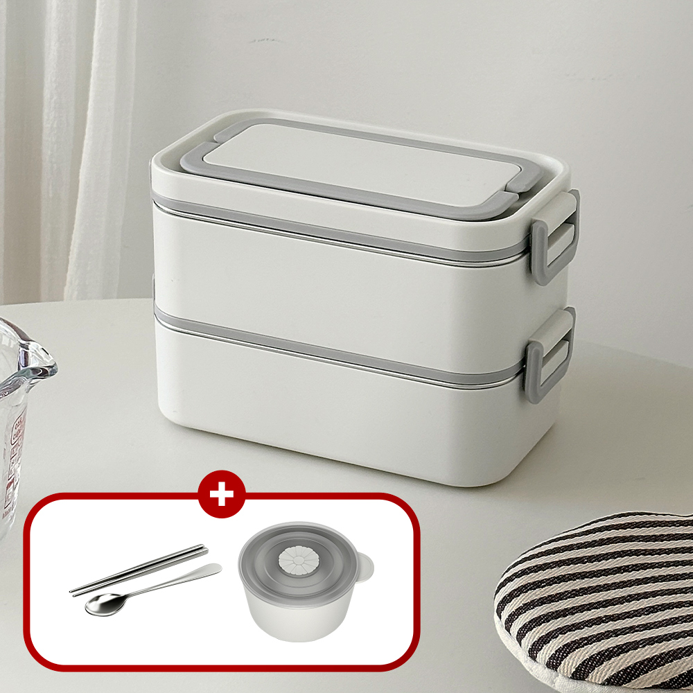 장바군이 스텐도시락 직장인 전자레인지 보온용기 런치박스 2L, 화이트 제품 이미지