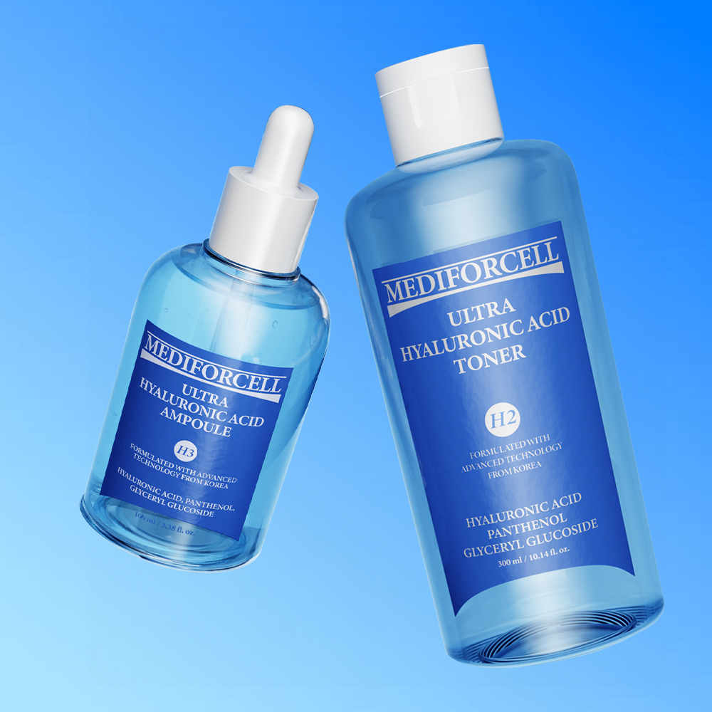 [2종세트] 메디포셀 울트라 히알루론산 앰플 100ml + 히알루론산 토너 300ml - 상품 이미지