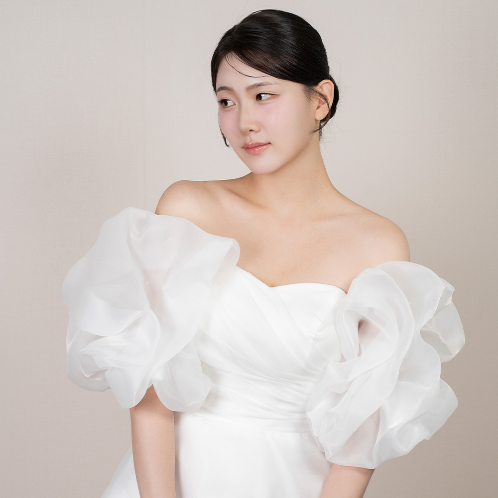 릴리드레스 이자에 오간자 퍼프 웨딩볼레로 시스루 포인트 볼레로 - 메인 이미지