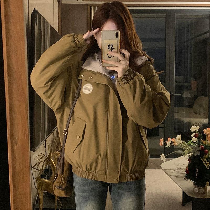 여성용 겨울자켓 칼라 코튼 재킷 트렌디한 플리스 안감으로 따뜻하고 날씬해 보이는 캐주얼 스타일의 느슨한 핏 외출용 코트 - 상세 이미지 2