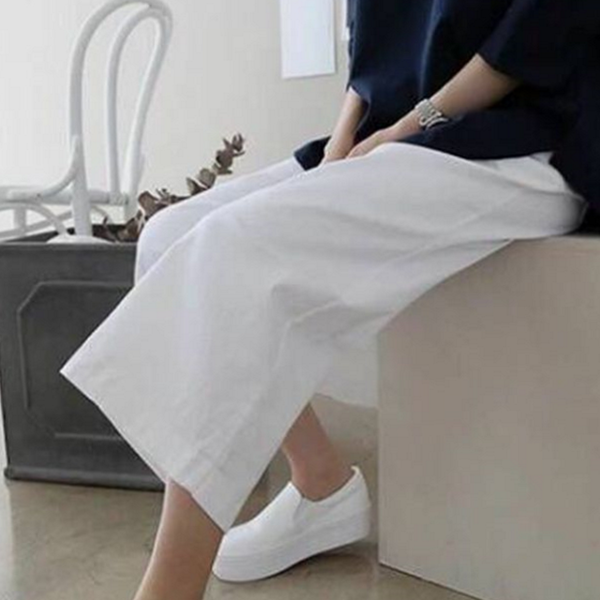 베이직 여성 와이드 팬츠 데일리 여성 린넨 팬츠 여름 - 메인 이미지