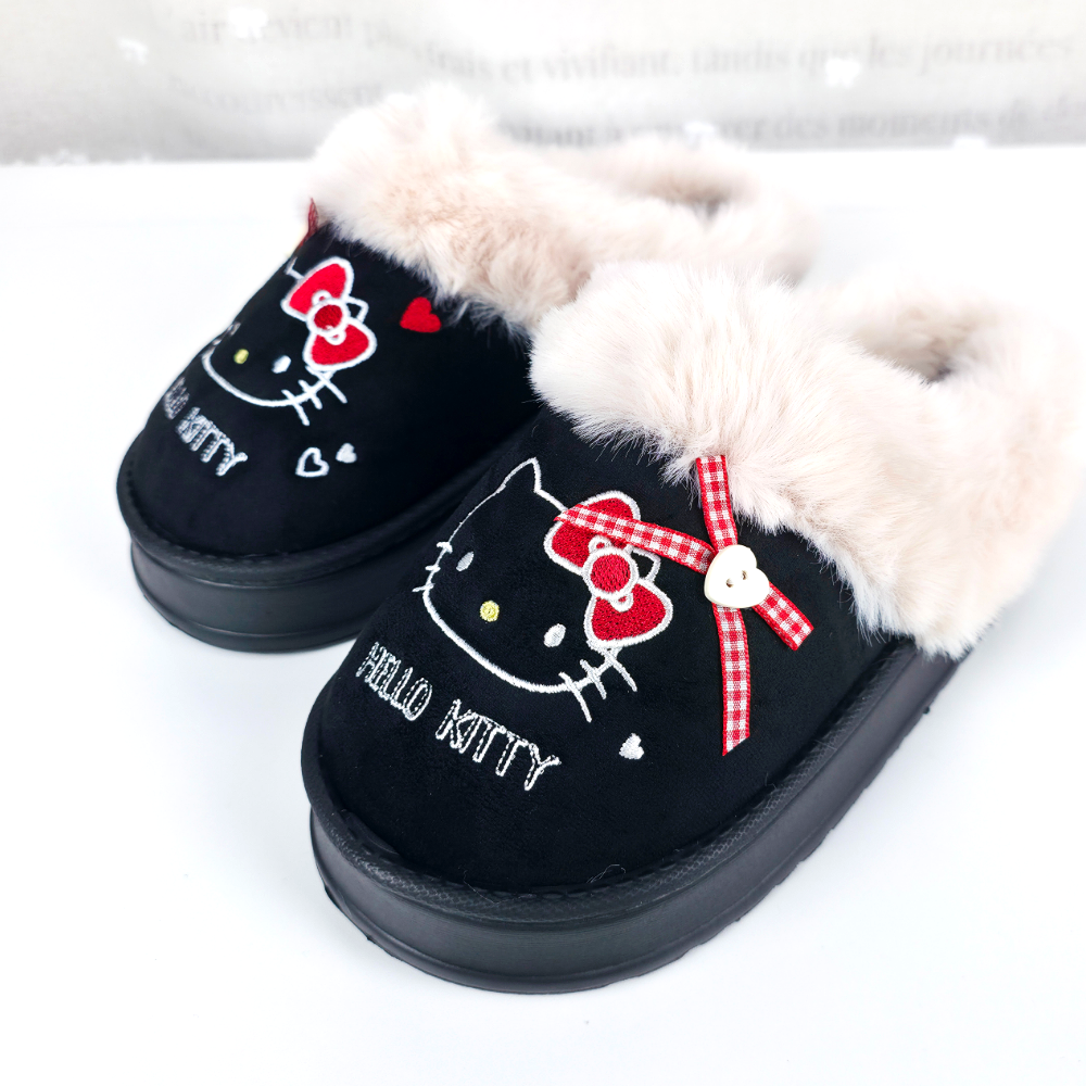 키티 털슬리퍼 겨울 사무실 양털 퍼 뽀글이 앞막힌 여성 슬리퍼
