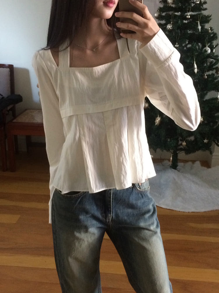 초커 세트 스퀘어넥 레이어 블라우스 (2color) : 모브앤로지