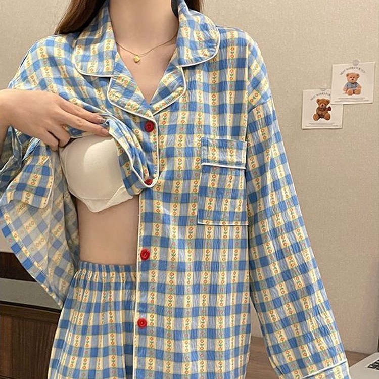 캡내장잠옷 긴팔 3XL 노브라 홈웨어세트 원피스 가을 바지 상하세트 여자 여성 - 상세 이미지 2