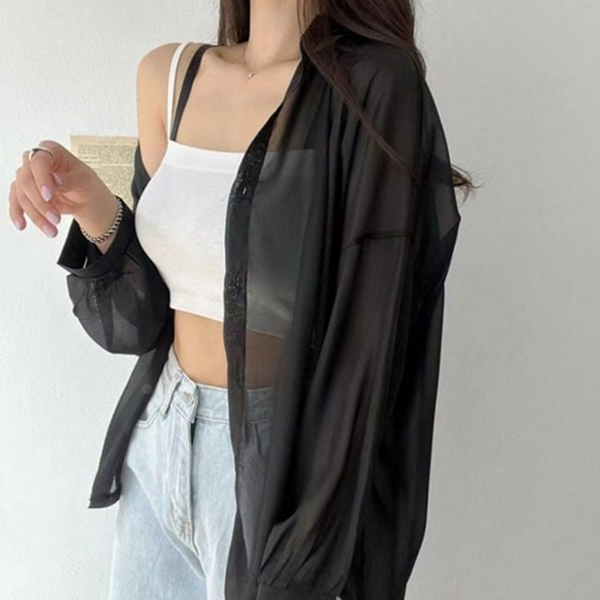 데일리 여성 루즈핏 셔츠 블라우스 여성 시스루 셔츠 여름 - 메인 이미지