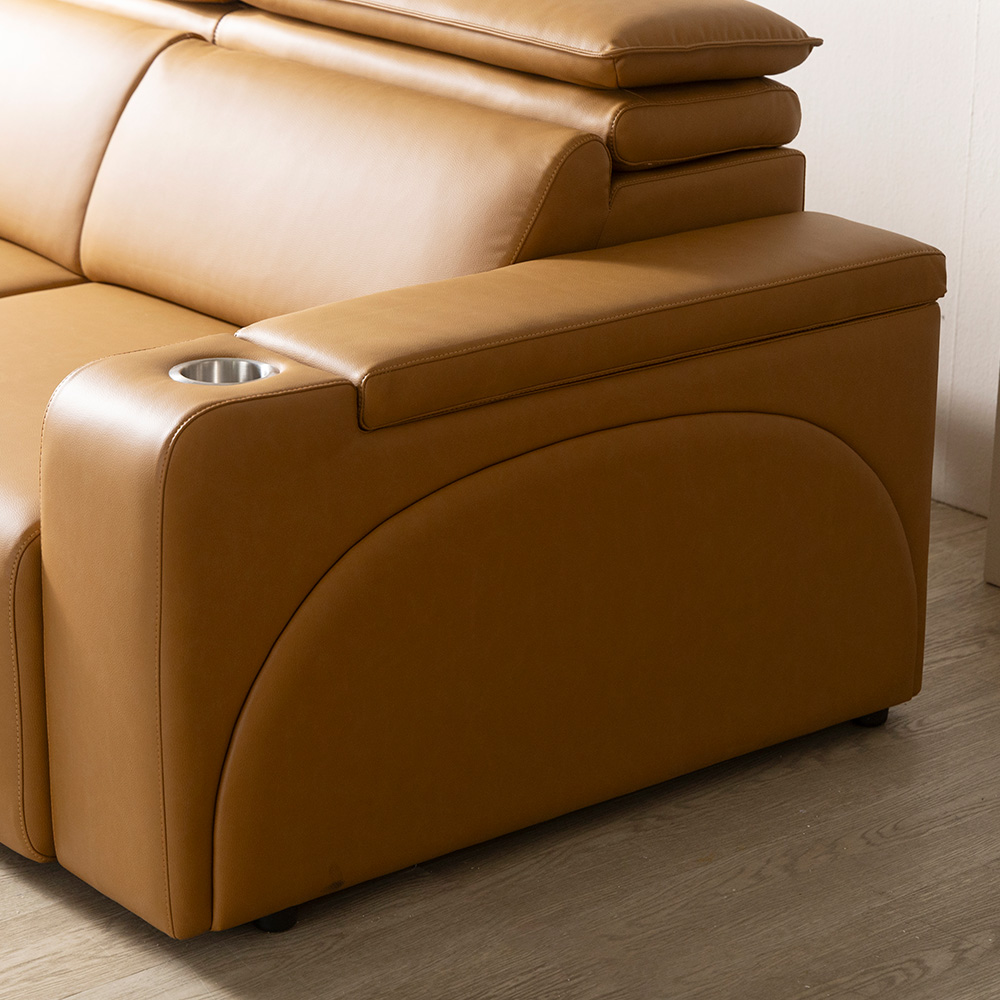 [4인 이지클린 기능성 가죽 소파] 미코하임 르네 슬라이딩 확장형 리클라이너 모션 공간 활용 거실 소파 스툴미포함, 카멜(가죽), 4인용