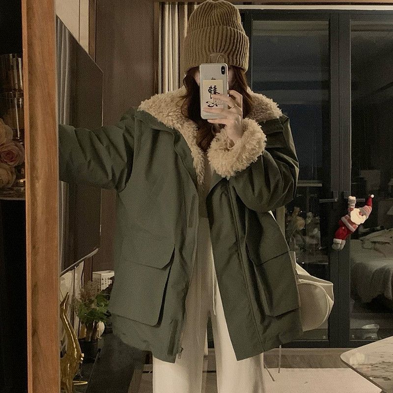 여성 오버핏 플리스 양털 카라 루즈핏 따뜻한 보온 패딩 점퍼 자켓 아우터 데일리 겨울 - 상세 이미지 4