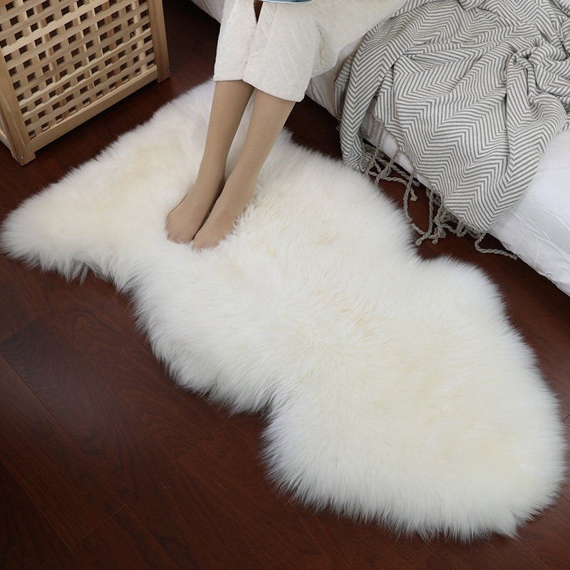 양모 러그 카펫 인조 카페트 겨울 장모 매트 털 양털 인테리어 대형 화이트 퍼 65x110cm 한쪽 둥근 - 상세 이미지 2