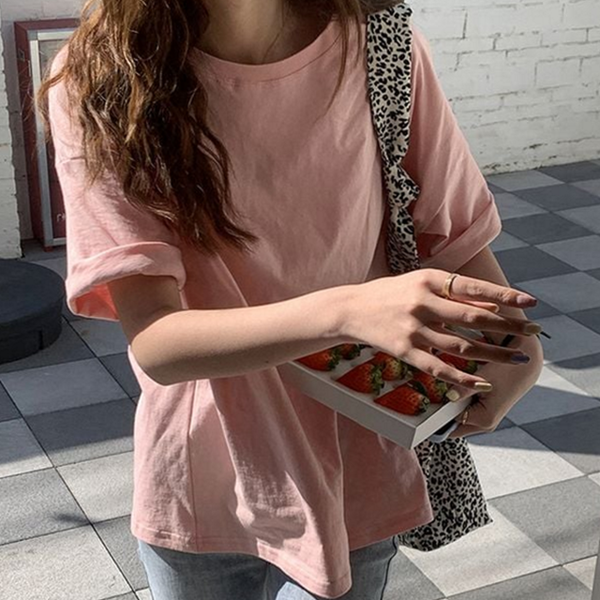 루즈핏 여성 라운드 티 데일리 여성 반팔 티셔츠 - 메인 이미지